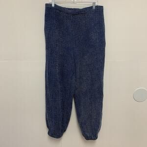 Eastern Serenity Blue Waffle Knit hi-waist pants XL Women's Lagenlook